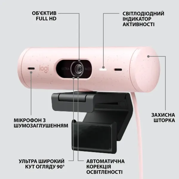 Веб-камера Brio 500, розовая Logitech (960-001421) - Фото 6