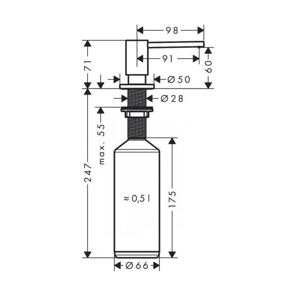 Дозатор для моющих средств A41, 500 мл, стальной Hansgrohe (40438800) - Фото 1