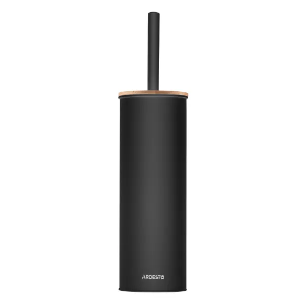 Набір щітка для унітазу з підставкою Minimalism 9.5x27.5/38 см, метал, поліпропілен, бамбук, чорний Ardesto (ARHB3503BB) - Фото 2