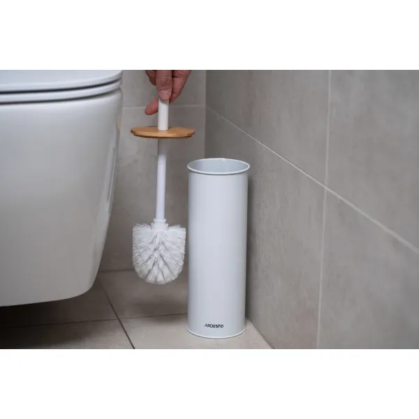 Набор щетка для унитаза с подставкой Minimalism 9.5x27.5/38 см, металл, полипропилен, бамбук, белый Ardesto (ARHB3503WB) - Фото 4