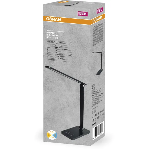 Лампа настольная 6.5Вт, 3000К, 4000К, 6500К, черная Disk Fold SQ Panan Ledvance (4099854363887) - Фото 1
