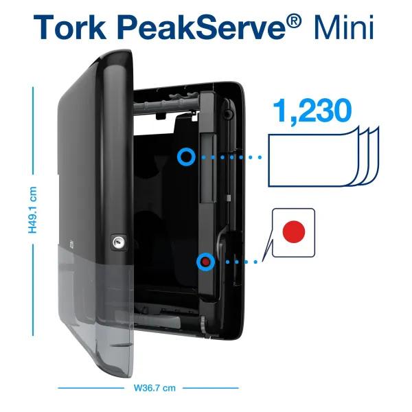 Мини-диспенсер для полотенец с бесп.подачей, черный Н5 PeakServe Tork (33882420) - Фото 2