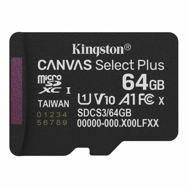 Карта памяти 64GB microSD C10 UHS-I A1 V10 R100MB/s Kingston (SDCS3/64GBSP)