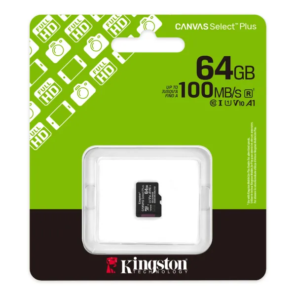 Карта памяти 64GB microSD C10 UHS-I A1 V10 R100MB/s Kingston (SDCS3/64GBSP) - Фото 2