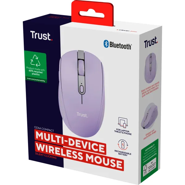 Мышь беспроводная WL/BT Ozaa Compact Multi-Device, фиолетовая Trust (25384_TRUST) - Фото 6