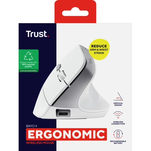 Мышь беспроводная Bayo II Ergonomic, белая Trust (25398_TRUST) - Фото 10