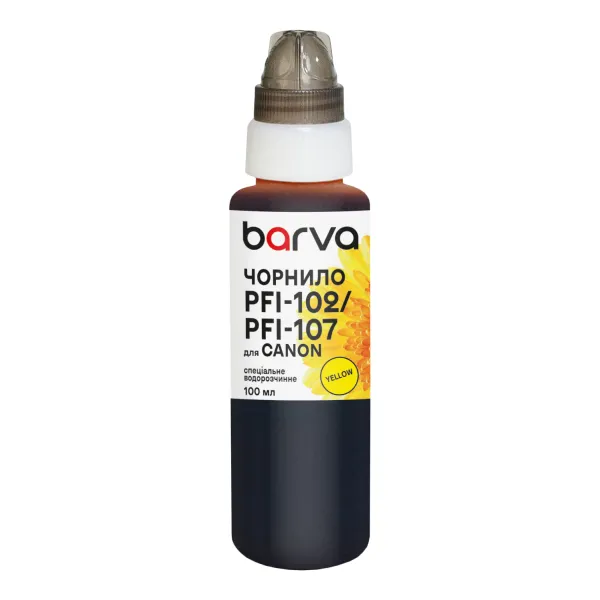 Чернила для Canon PFI-102/PFI-107 Y специальные 100 мл, водорастворимые, желтые Barva (C107-887e) - Фото 3