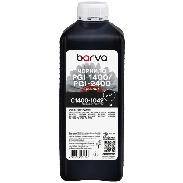 Чернила для Canon PGI-1400/PGI-2400 BK специальные 1 л, пигментные, черные Barva (C1400-1042)