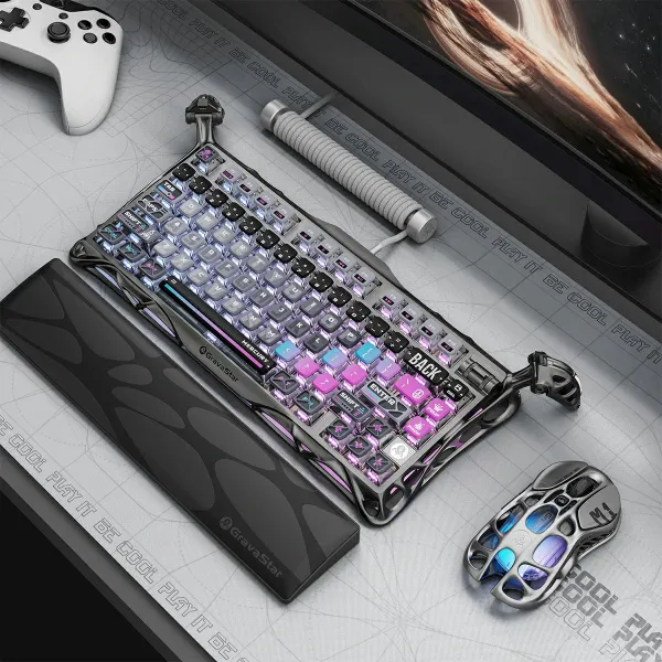 Клавиатура BT/WL/USB механическая Mercury K1 Pro, GravaStar x Kailh Speedy Mint, cyberpunk GravaStar (GSK1PRO_CBLK) - Фото 1