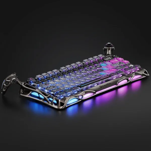 Клавиатура BT/WL/USB механическая Mercury K1 Pro, GravaStar x Kailh Speedy Mint, cyberpunk GravaStar (GSK1PRO_CBLK) - Фото 5