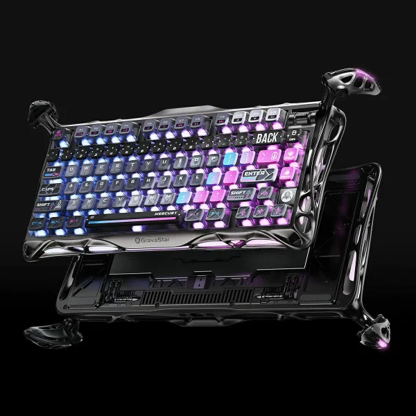 Клавиатура BT/WL/USB механическая Mercury K1 Pro, GravaStar x Kailh Speedy Mint, cyberpunk GravaStar (GSK1PRO_CBLK) - Фото 6