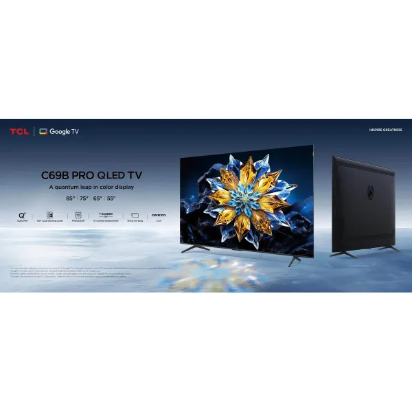Телевізор 55" QLED Pro 60Hz Google TV чорний TCL (55C69BPRO) - Фото 1