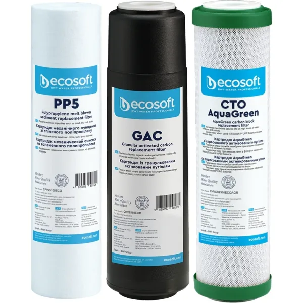 Комплект картриджів 1-2-3 для осмосу Absolute (поліпропілен+GAC+AquaGreen) Ecosoft (CHV3ECOAGR)