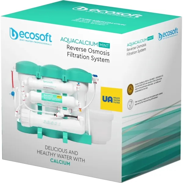 Фильтр обратного осмоса P'Ure AquaCalcium Mint, мембрана 75gpd DuPont, дренаж 1:1 Ecosoft (MO675PUREMACECO) - Фото 3