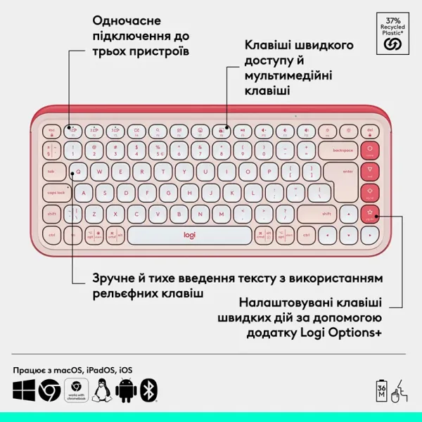 Клавиатура беспроводная POP Icon Keys, UA, розовая Logitech (920-013073) - Фото 11