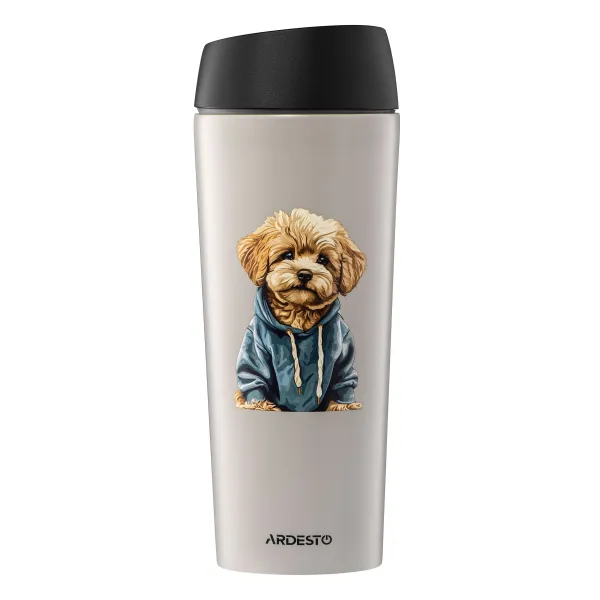 Термочашка Coffee Time Maltipoo 450 мл, нержавеющая сталь, бежевая Ardesto (AR2645MP) - Фото 4