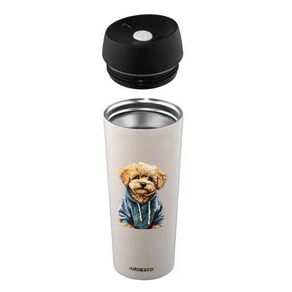 Термочашка Coffee Time Maltipoo 450 мл, нержавеющая сталь, бежевая Ardesto (AR2645MP) - Фото 4