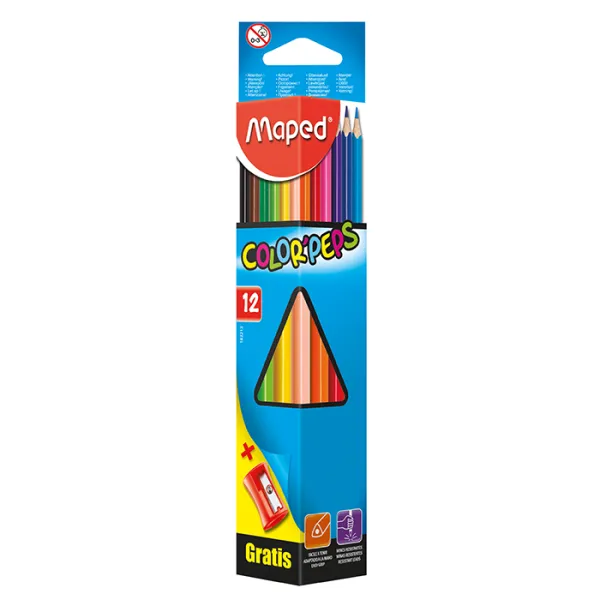 Олівці кольорові COLOR PEPS Classic, 12 кольорів + точила Maped (MP.183213) - Фото 1