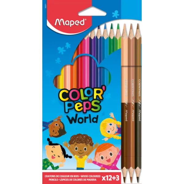 Олівці кольорові COLOR PEPS , 12 кольорів Classic + 3 кольори Duo Maped (MP.832071)