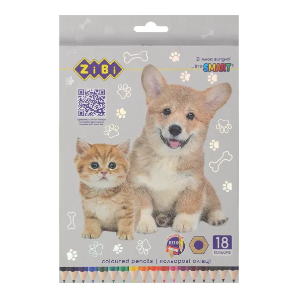 Карандаши цветные 18 цветов, СОБАКИ И КОТЫ, шестигранный, SMART Line ZiBi (ZB.2428) - Фото 5