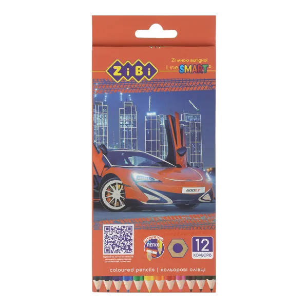Карандаши цветные 12 цветов, МАШИНКА, шестигранный, SMART Line ZiBi (ZB.2446) - Фото 4