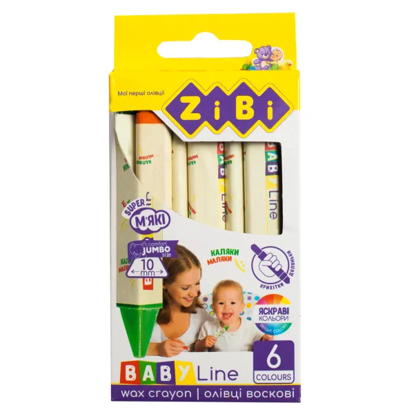 Карандаши восковые JUMBO, 6 цветов, трехгранные, BABY Line ZiBi (ZB.2483) - Фото 5