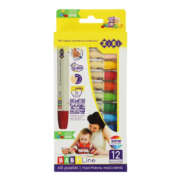 Пастель олійна, 12 кольорів, BABY Line ZiBi (ZB.2490) - Фото 1