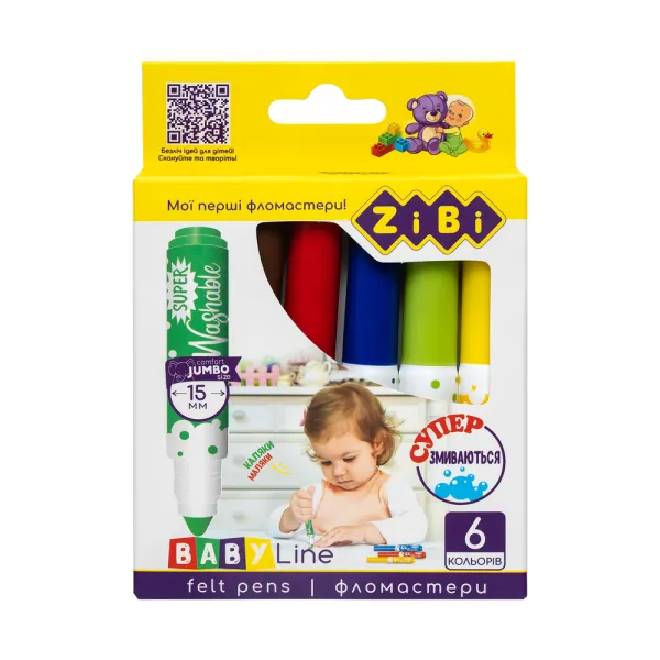 Фломастеры, 6 цветов, SUPERWASHABLE, SUPER JUMBO, BABY Line ZiBi (ZB.2816) - Фото 11