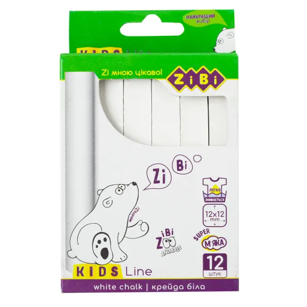 Мел белый квадратный, 12 шт, картонная коробка, KIDS Line ZiBi (ZB.6703-12) - Фото 1
