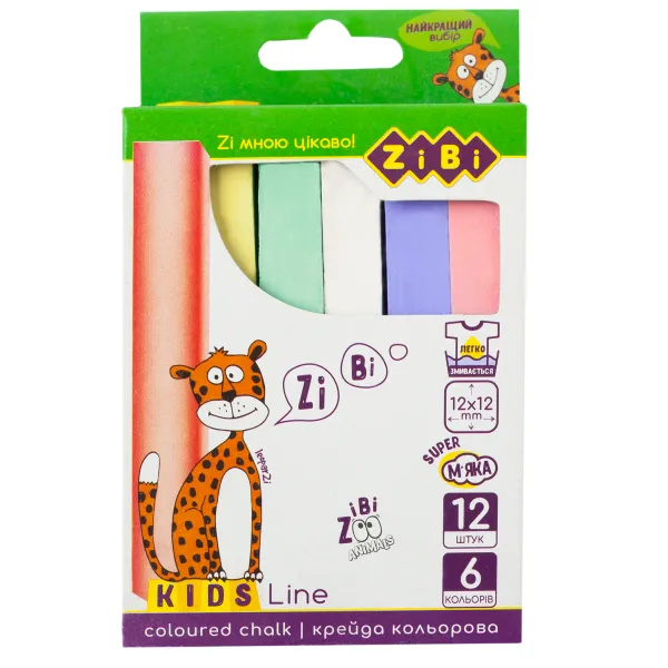 Мел цветной квадратный, 12 шт, картонная коробка, KIDS Line ZiBi (ZB.6703-99) - Фото 2