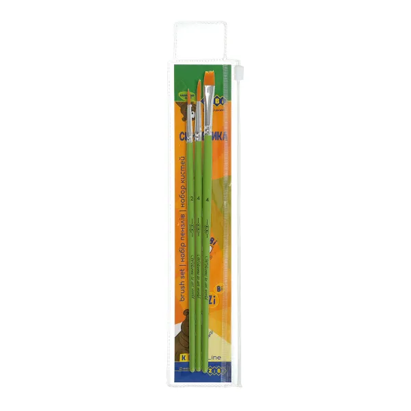 Набор кистей Hobby: синтетика круглая 2, 4; синтетика плоская 4. В пенале 3 шт, KIDS Line ZiBi (ZB.6958) - Фото 1