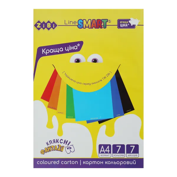 Картон кольоровий SMART LINE, А4, 7 кольорів - 7 аркушів, 200г/м2 ZiBi (ZB.1955) - Фото 1