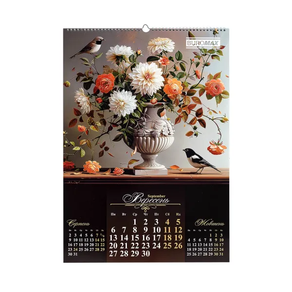 Календарь настенный 2027 г, А2, 1 пружина, Flowers and birds Buromax (BM.210650) - Фото 1