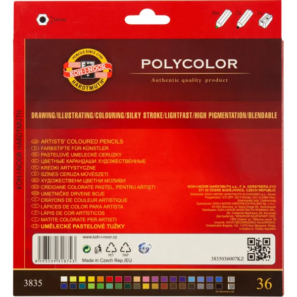 Олівці художні кольорові POLYCOLOR, 36 кольорів, картонна упаковка Koh-i-Noor (3835) - Фото 1