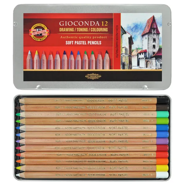 Пастель в карандаше GIOCONDA 8827, 12 цветов, металлическая упаковка Koh-i-Noor (8827012005PL) - Фото 1