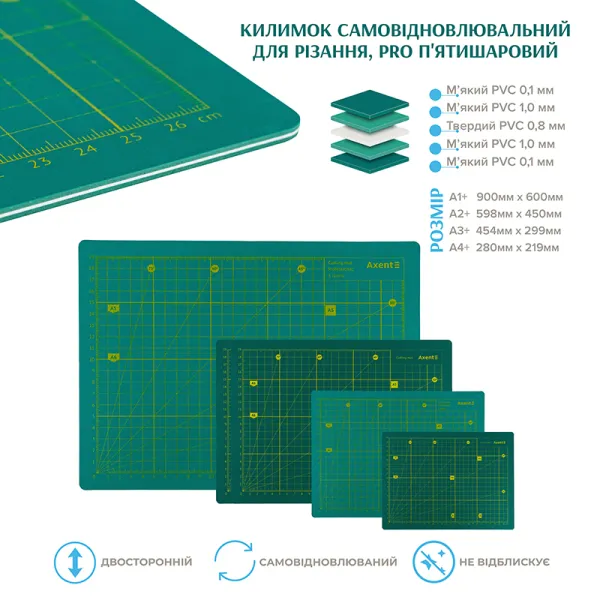 Килимок самовідновлювальний для різання, А1, Pro п'ятишаровий Axent (7904-A) - Фото 2