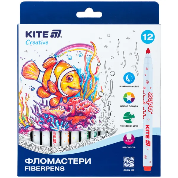 Фломастеры, набор 12 шт, Creative Superwashable Kite (K-1152) - Фото 1