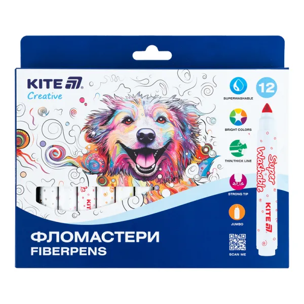 Фломастеры, набор 12 шт, Creative Superwashable Jumbo Kite (K-1155) - Фото 2