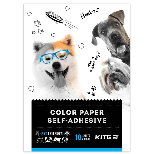Бумага цветная самоклеющаяся (10лист/10цвет), А5, Dogs Kite (K22-294) - Фото 3
