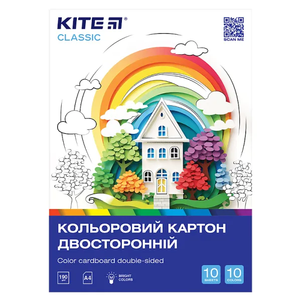 Картон цветной двусторонний (10лист/10цвет), А4 Classic Kite (K-255) - Фото 1