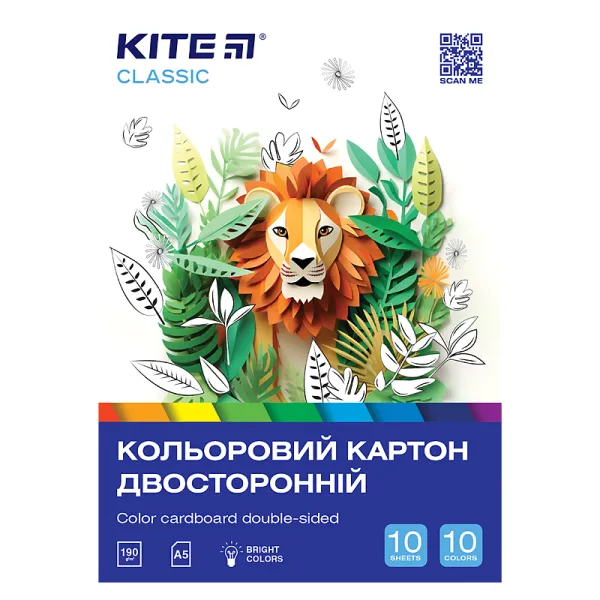 Картон цветной двусторонний (10лист/10цветов), А5 Classic Kite (K-289) - Фото 1