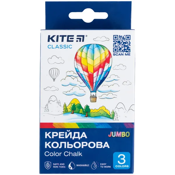 Мел цветной Jumbo, 3 цвета Classic Kite (K-077) - Фото 1