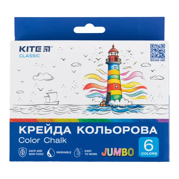 Мел цветной Jumbo, 6 цветов Classic Kite (K-073) - Фото 1