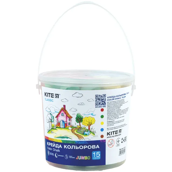 Мел цветной Jumbo, 15 шт в ведерке Classic Kite (K-074) - Фото 1