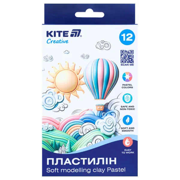 Пластилин восковой, 12 цветов, 200 г Creative Pastel Kite (K-086-P) - Фото 4