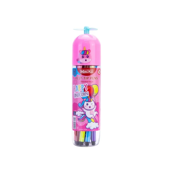 Фломастеры Unicorn в пластиковом тубусе-вертолете, 12 цветов Maxi (MX15240) - Фото 4