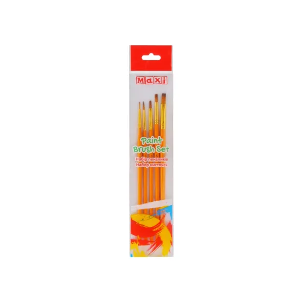 Набор кистей 5 шт, ворс синтетический, круглые (№ 000, 1), плоские (№3, 5, 8), короткая ручка Maxi (MX60885) - Фото 2