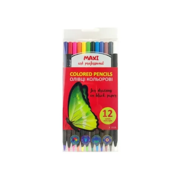 Карандаши цветные 12 шт, круглые, для черной и белой бумаги Maxi (MX15105) - Фото 8