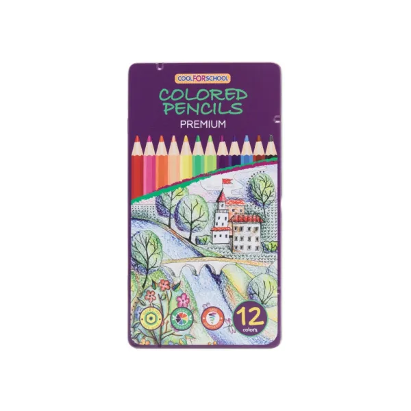 Карандаши цветные Premium, 12 цветов, шестигранные, в металлической коробке Cool for school (CF15172) - Фото 10