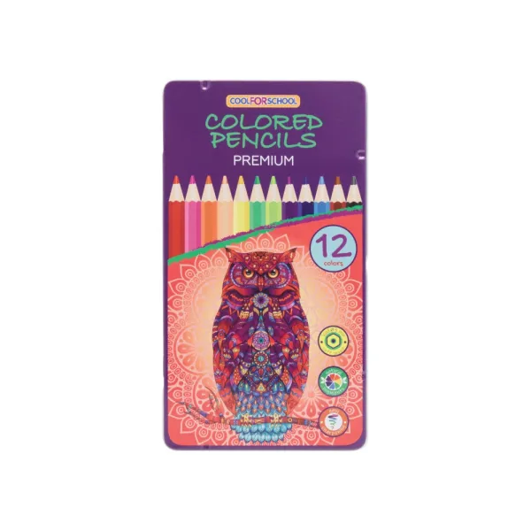Карандаши цветные Premium, 12 цветов, шестигранные, в металлической коробк Cool for school (CF15173) - Фото 7